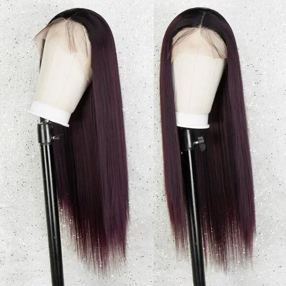 Black Root Burgundy Lace Wig